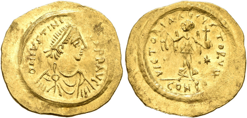 Justinian I, 527-565. Tremissis (Gold, 17 mm, 1.50 g, 6 h), Constantinopolis, 52...