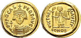 Phocas, 602-610. Solidus (Gold, 21 mm, 4.46 g, 6 h), Ravenna, RY 3 = 604/5. D N FOCAS PERP AVG Draped and cuirassed bust of Phocas facing, wearing cro...