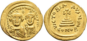 Heraclius, with Heraclius Constantine, 610-641. Solidus (Gold, 21 mm, 4.48 g, 6 h), Constantinopolis, circa 625-629. δδ NN hERACLIЧS ЄT hЄRA CONST P P...