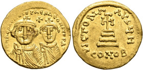 Heraclius, with Heraclius Constantine, 610-641. Solidus (Gold, 20 mm, 4.52 g, 7 h), Constantinopolis, circa 626-629. δδ NN hЄRACLIЧS ЄT hЄRA CONST PP ...