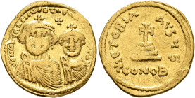 Heraclius, with Heraclius Constantine, 610-641. Solidus (Gold, 20 mm, 4.22 g, 6 h), Constantinopolis, circa 626-629. δδ NN hЄRACLIЧS ЄT hЄRA CONST PP ...