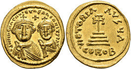 Heraclius, with Heraclius Constantine, 610-641. Solidus (Gold, 21 mm, 4.47 g, 6 h), Constantinopolis, circa 625-629. δδ NN hERACLIЧS ЄT hЄRA CONST P P...