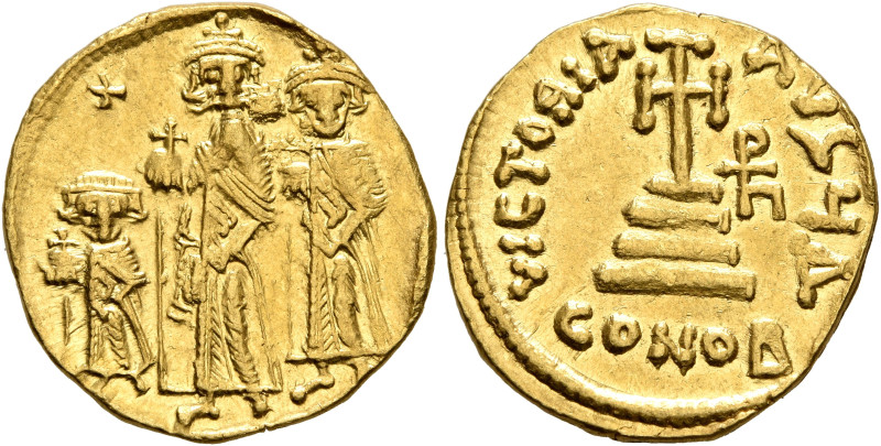 Heraclius, with Heraclius Constantine and Heraclonas, 610-641. Solidus (Gold, 20...