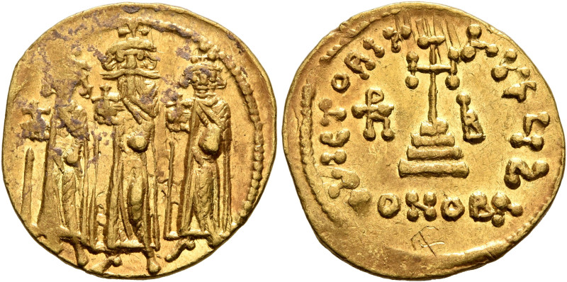 Heraclius, with Heraclius Constantine and Heraclonas, 610-641. Solidus (Gold, 19...