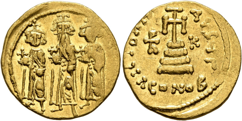 Heraclius, with Heraclius Constantine and Heraclonas, 610-641. Solidus (Gold, 19...