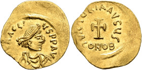 Heraclius, 610-641. Tremissis (Gold, 16 mm, 1.42 g, 6 h), Constantinopolis, 613-641. [d N hЄ]RACLIЧS P P AV Diademed, draped and cuirassed bust of Her...