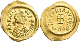 Heraclius, 610-641. Tremissis (Gold, 16 mm, 1.38 g, 6 h), Constantinopolis, 613-641. d N hЄRACLIЧS P P AVI Diademed, draped and cuirassed bust of Hera...