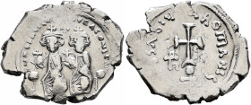 Heraclius, with Heraclius Constantine, 610-641. Hexagram (Silver, 26 mm, 5.15 g, 6 h), Constantinopolis, 615-638. [dd] NN ҺЄRACLIЧS ЄT ҺЄRA CON Heracl...