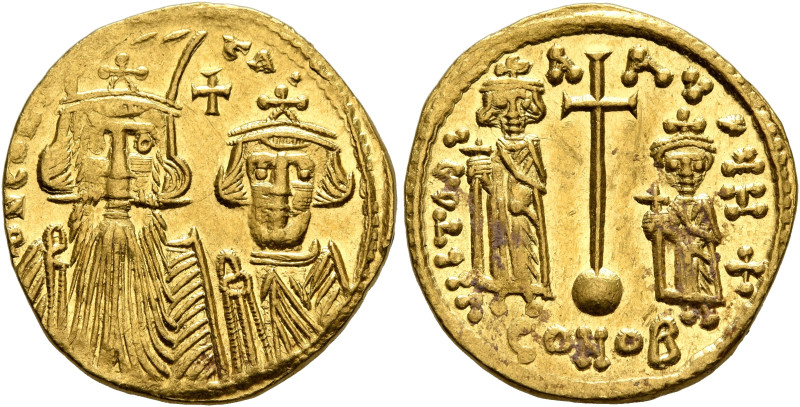 Constans II, with Constantine IV, Heraclius, and Tiberius, 641-668. Solidus (Gol...