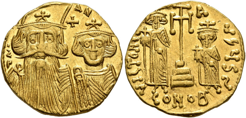 Constans II, with Constantine IV, Heraclius, and Tiberius, 641-668. Solidus (Gol...