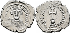 Constans II, 641-668. Hexagram (Silver, 24 mm, 6.00 g, 6 h), Constantinopolis, 641-647. δ N CONSTANTINЧS P P AV Crowned, draped and beardless bust of ...