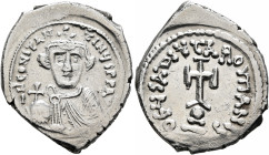Constans II, 641-668. Hexagram (Silver, 25 mm, 6.67 g, 6 h), Constantinopolis, 641-647. δ N CONSTANTINЧS P P AV Crowned, draped and beardless bust of ...