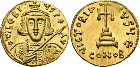 Tiberius III (Apsimar), 698-705. Solidus (Gold, 19 mm, 4.49 g, 6 h), Constantinopolis. Draped and cuirassed bust of Tiberius III facing, wearing crown...