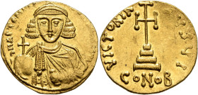 Anastasius II Artemius, 713-715. Solidus (Gold, 20 mm, 4.41 g, 6 h), Constantinopolis. D N APTЄMIЧS [ANASTASIЧS] MЧL Crowned and diademed bust of Anas...