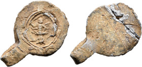 Anonymous, 1st-5th centuries AD (?). Seal (Lead, 32 mm, 13.42 g). Victory advancing left, holding palm branch and wreath. Rev. Blank. Apparently unpub...