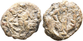 Anonymous, 4th century. Seal (Lead, 14 mm, 3.81 g, 9 h). Daniel in the lion’s den: Daniel standing with his arms raised in prayer, lion on either side...
