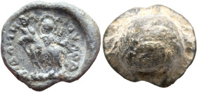 Gennadios, late 4th-5th century. Seal (Lead, 16 mm, 6.65 g). ΓЄNNAΔIO - ΔO...VΓA (retrograde) The Entry of Christ into Jerusalem: Jesus Christ, nimbat...