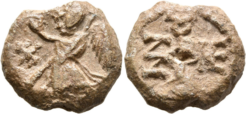 Alexandros, 550-650. Seal (Lead, 19 mm, 10.00 g, 12 h). Nike advancing left, hol...
