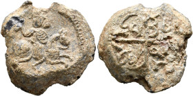 Andreas, koubikoularios, 659-668. Seal (Lead, 23 mm, 11.68 g, 12 h). Andreas riding on horseback to right, head facing, holding a roll in cylindrical ...