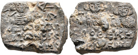 Theodoros, apo hypaton and genikos kommerkiarios of the warehouse of Armeniakon, Indiction 5 = 676/677. Seal (Lead, 20x26 mm, 16.23 g, 12 h). [IN]-Δ,Є...