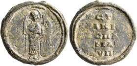 Staurakios, imperial protospatharios and strategos of Cyprus, later 10th century. Seal (Lead, 23 mm, 7.92 g, 12 h). ...TW CW... Saint Michael standing...