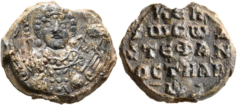 Stephanos, ostiarios, mid 11th century. Seal (Lead, 20 mm, 6.43 g, 12 h). Facing...