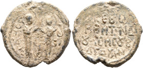 Bagdoues (?), 11th century. Seal (Lead, 24 mm, 9.52 g, 12 h). Θ / Π/A...- Θ... Two nimbate saints standing front, their hands raised in supplication. ...