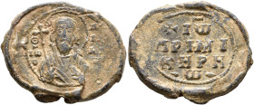 Johannes, primikerios, 11th century. Seal (Lead, 21 mm, 5.36 g, 12 h). Θ / IⲰ / O - Π/PO/ΔP|Ⲱ, Half-length bust of Saint John the Baptist, nimbate, ho...