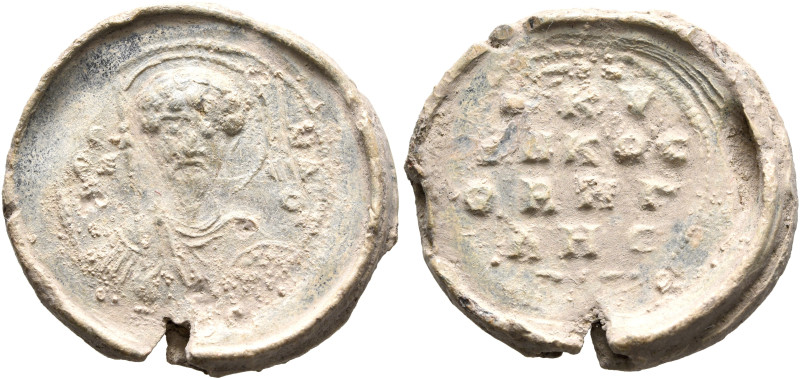 Kyriakos Bigles, 11th century. Seal (Lead, 25 mm, 10.63 g, 12 h). Θ / ΘЄ/O-Δ/ⲰP/...