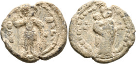 Georgios, son of Gagik, second half of the 11th century. Seal (Lead, 25 mm, 10.58 g, 12 h). Θ / ΓЄ-Ⲱ/P/Γ, Saint Theodore, nimbate, standing facing, ho...