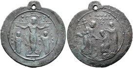Anonymous, second half of the 11th-12th century. Medallion (Bronze, 48 mm, 52.48 g, 12 h). IC - XC - I/Δ/૪ / H - [ MHP ] / C/૪ - I/Δ/Є / Ⲱ - V/O / C/૪...