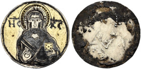 Anonymous, circa 12th-14th centuries. Medallion (Silver, 20 mm, 1.08 g, 12 h). HC - XC Bust of Christ Pantokrator facing, wearing nimbus cruciger, eac...