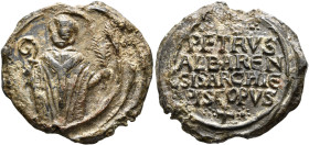 Peter of Narbonne, archbishop of al-Bara (and Apameia), 1110-1130. Seal (Lead, 27 mm, 13.00 g, 12 h). Peter of Narbonne standing facing, holding bisho...