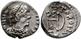 OSTROGOTHS. Theoderic, 493-526. 1/4 Siliqua (Silver, 11 mm, 0.84 g, 6 h), in the name of Anastasius I, Mediolanum, 493-518. D N ANASTASIVS P P AVG (bl...