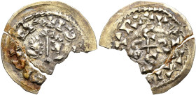 VISIGOTHS, Spain. Egica, with Wittiza, 687-702. Tremissis (Electrum, 20 mm, 1.09 g, 11 h), Tarraconensis (Caesarugusta), circa 695-70. ✠ I•D•N•M•EGICΛ...