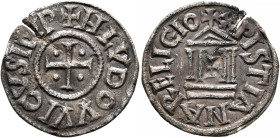 CAROLINGIANS. Louis 'le Pieux' (the Pious), as Emperor Louis I, 814-840. Denier (Silver, 20 mm, 1.69 g, 12 h), Dorestad, 822-840. ✠HLVDOVVICVS IMP Cro...
