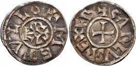 CAROLINGIANS. Charles le Chauve (the Bald), as Charles II, king of West Francia, 840-877. Denier (Silver, 20 mm, 1.63 g, 7 h), Melle. ✠CARLVS REX FR C...