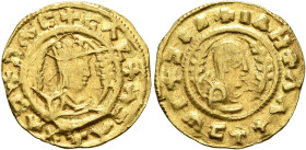AXUM. Noe (Eon), circa 390. Chrysos (Gold, 17 mm, 1.60 g). ✠ƆΛC✠CΛC✠ΛƆΛ✠ΛΧƆ Draped bust of Noe to right, wearing tiara and holding spear in his right ...