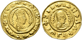 AXUM. Noe (Eon), circa 390. Chrysos (Gold, 11 mm, 1.60 g, 12 h). ✠ƆΛC✠CΛC✠ΛƆΛ✠ΛΧƆ Draped bust of Noe to right, wearing tiara and holding spear in his ...