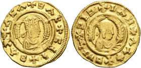 AXUM. Noe (Eon), circa 390. Chrysos (Gold, 17 mm, 1.60 g, 12 h). ✠BAX✠ACA✠BAC✠CIϞ Draped bust of Noe to right, wearing tiara and holding spear in his ...