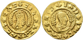 AXUM. Noe (Eon), circa 390. Chrysos (Gold, 17 mm, 1.60 g, 12 h). ✠ΛCX✠ΛCΛ✠CΛC✠CIϞ Draped bust of Noe to right, wearing tiara and holding spear in his ...