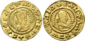 AXUM. Noe (Eon), circa 390. Chrysos (Gold, 17 mm, 1.55 g, 12 h). ✠ΛCX✠ΛCΛ✠CΛC✠CIϞ Draped bust of Noe to right, wearing tiara and holding spear in his ...