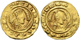 AXUM. Ebana, circa 450. Chrysos (Gold, 17 mm, 1.61 g, 12 h). ✠CΛC✠CIϞ✠CΛX✠ΛCΛ Draped bust of Ebana to right, wearing tiara and holding spear in his ri...