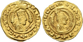 AXUM. Ebana, circa 450. Chrysos (Gold, 17 mm, 1.64 g, 12 h). ✠CΛC✠CIϞ✠CΛX✠ΛCΛ Draped bust of Ebana to right, wearing tiara and holding spear in his ri...
