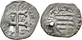 HUNGARY. Sigismund, 1387-1437. Denar (Billon, 16 mm, 0.74 g, 9 h), Angelo Walich, moneyer, Buda, circa 1430. MOn•SIGI[...]m[...] Double cross with A a...