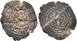 ISLAMIC, Umayyad Caliphate. temp. 'Abd al-Malik ibn Marwan, AH 65-86 / AD 685-705. Pashiz (Bronze, 19 mm, 0.55 g, 7 h), Arab-Sasanian type, citing gov...