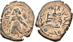 ISLAMIC, Umayyad Caliphate. temp. 'Abd al-Malik ibn Marwan, AH 65-86 / AD 685-705. Fals (Bronze, 21 mm, 3.07 g, 11 h), Halab, AH 74-80 = AD 693/4-699/...