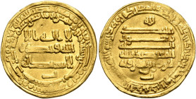 ISLAMIC, Egypt & Syria (Pre-Fatimid). Tulunids. Harun, AH 283-292 / AD 896-904. Dinar (Gold, 21 mm, 4.08 g, 11 h), citing the Abbasid caliph al-Muktaf...