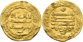 ISLAMIC, Egypt & Syria (Pre-Fatimid). Tulunids. Harun, AH 283-292 / AD 896-904. Dinar (Gold, 21 mm, 4.00 g, 1 h), citing the Abbasid caliph al-Muktafi...
