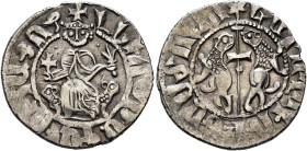 ARMENIA, Cilician Armenia. Royal. Levon I, 1198-1219. Tram (Silver, 21 mm, 2.87 g, 10 h). 'Levon King of all the Armenians' (in Armenian) Levon seated...